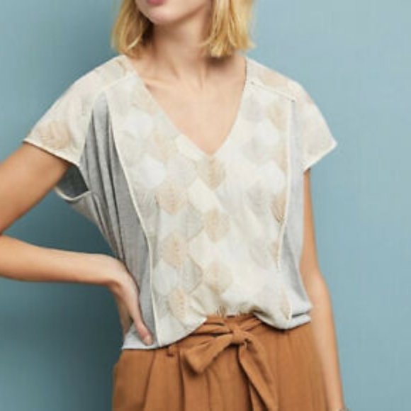 Anthropologie Size X-Small Sea Fan Embroidered Top - Picture 1 of 8